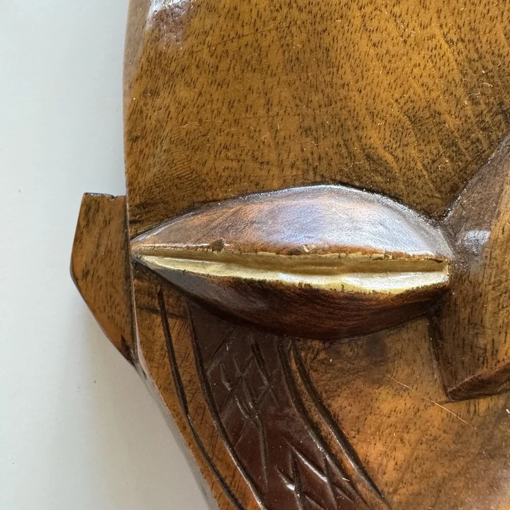 Hand Carved Wooden Mask African Brown 10.5x7.5x3